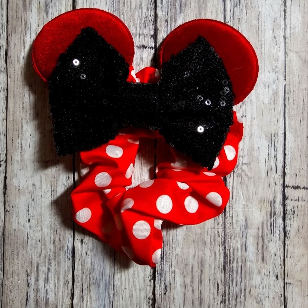 Sequin Polka Dot Minnie Mouse Ears Hair Scrunchie